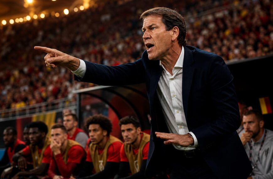 Rudi Garcia coacht gespannen langs de lijn tijdens het WK