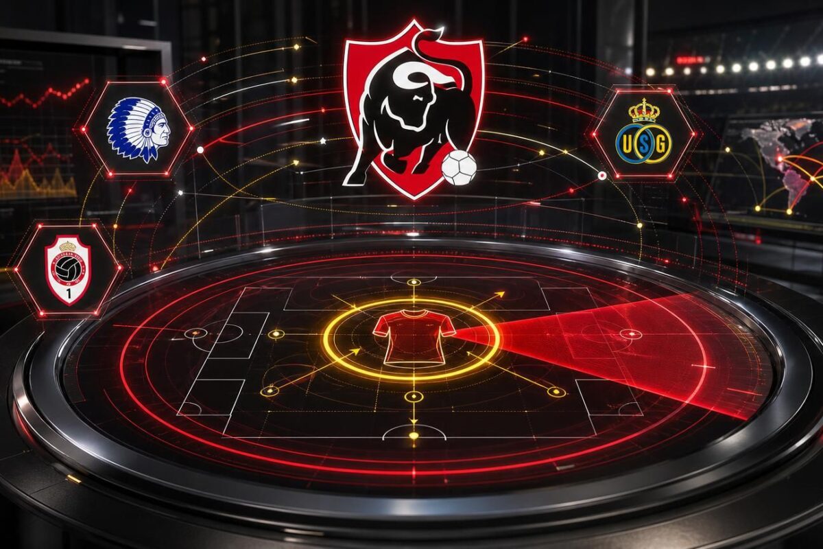 Transferradartafel met JPL-logo en clubankers rond het profiel van een hybride tweede spits