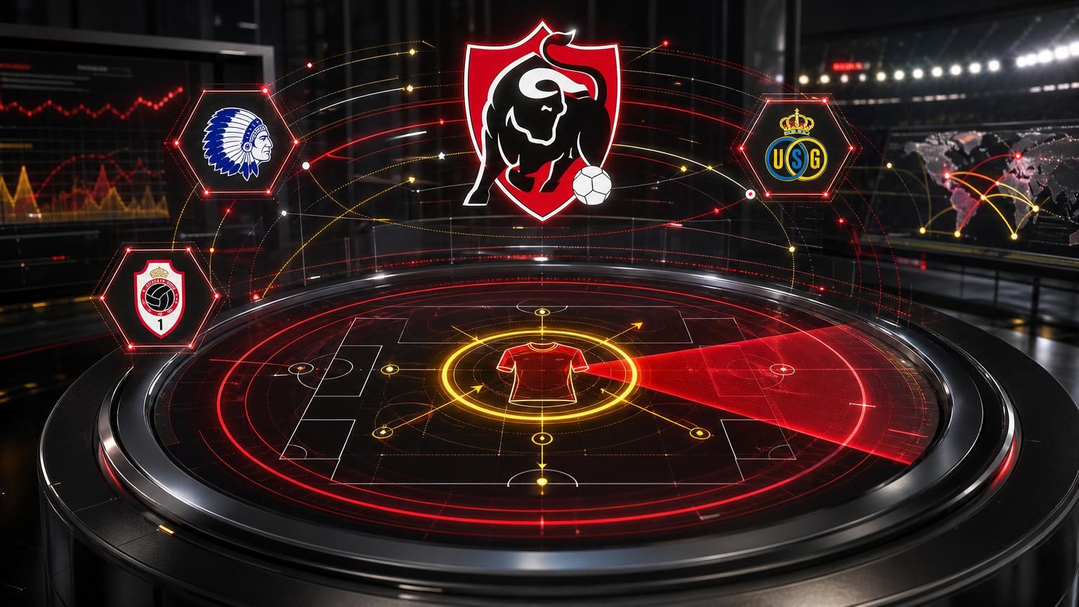 Transferradartafel met JPL-logo en clubankers rond het profiel van een hybride tweede spits