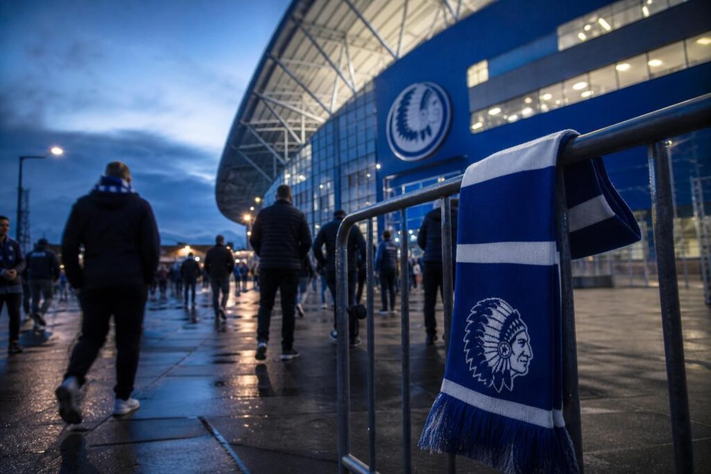 kaa-gent-david-stuckler-transfer-cremonese Transfercontext rond KAA Gent met stadionomgeving en blauw-witte clubkleuren zonder herkenbare gezichten