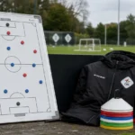 Tactiekbord en trainingsmateriaal van OH Leuven langs het oefenveld