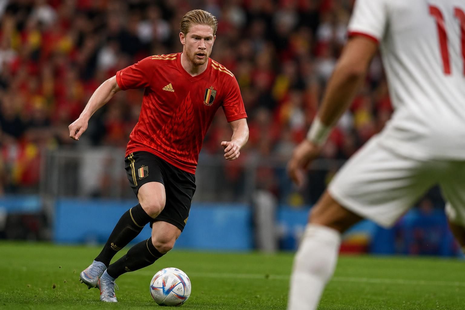 Kevin De Bruyne in actie voor de Rode Duivels tijdens het WK