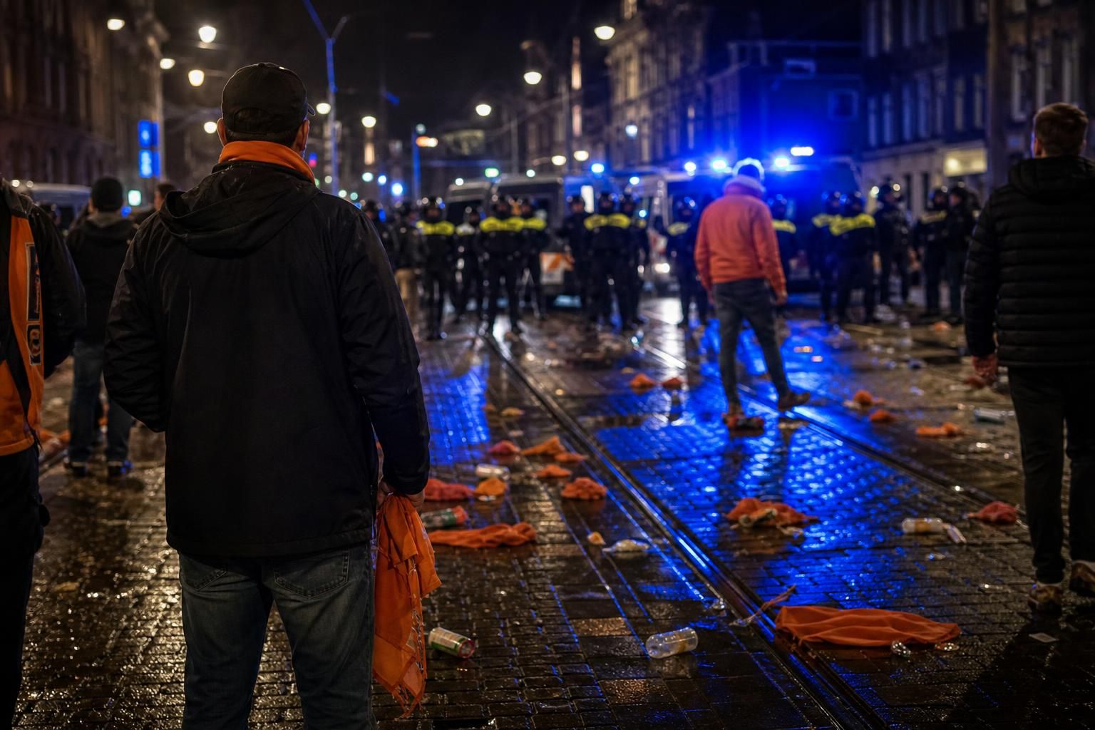 Gespannen sfeer op straat na het WK-duel tussen Nederland en Marokko in Amsterdam