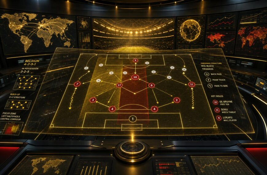 Tactisch beeld van België tegen de Verenigde Staten op het WK 2026, met focus op centrale controle en pressingtriggers.