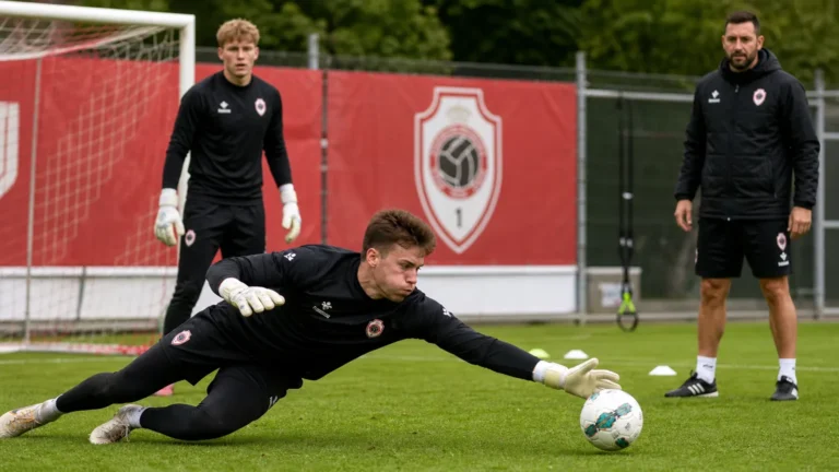 Niet-identificeerbare doelmannen tijdens een training van Royal Antwerp FC