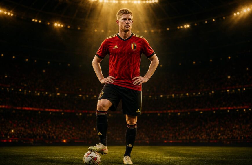 Kevin De Bruyne als geconcentreerde Belgische spelmaker tijdens een WK-context