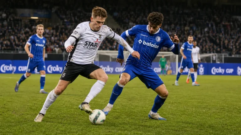 Twee niet-identificeerbare spelers in duel tijdens een wedstrijd in de Croky Cup