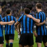 Club Brugge viert een doelpunt tijdens een oefenwedstrijd tegen KV Kortrijk