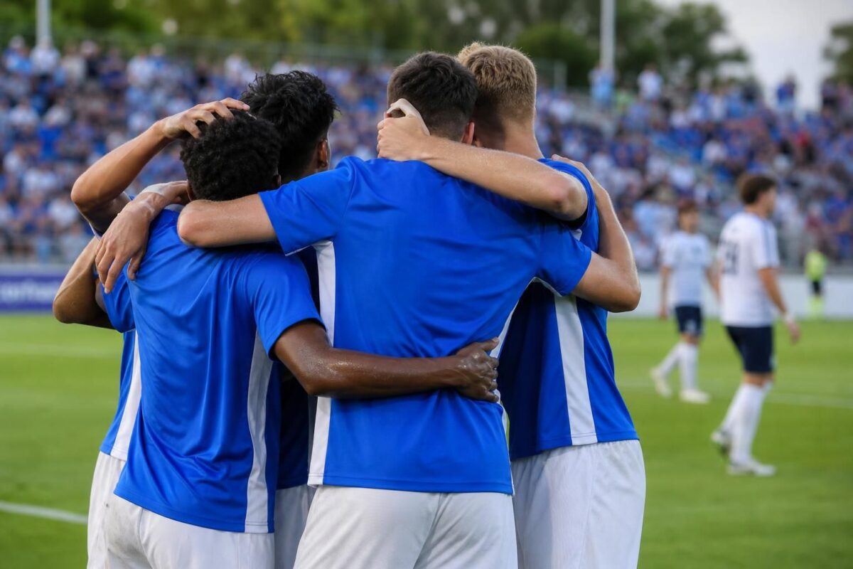 KRC Genk viert een doelpunt tijdens een oefenwedstrijd