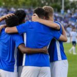 KRC Genk viert een doelpunt tijdens een oefenwedstrijd