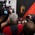 Persmoment van de Rode Duivels in aanloop naar het WK-duel met de Verenigde Staten