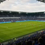Brede blik over de Cegeka Arena tijdens een wedstrijddag van KRC Genk