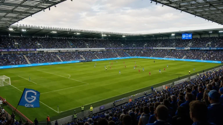 Brede blik over de Cegeka Arena tijdens een wedstrijddag van KRC Genk