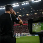 Gespannen VAR-moment in een WK-stadion tijdens een omstreden wedstrijdsituatie