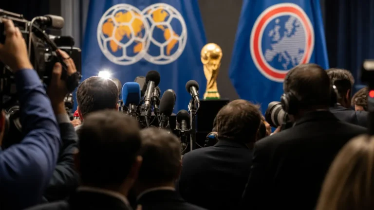 Gespannen perscontext rond internationale voetbalbestuurders en het WK-conflict tussen FIFA en UEFA
