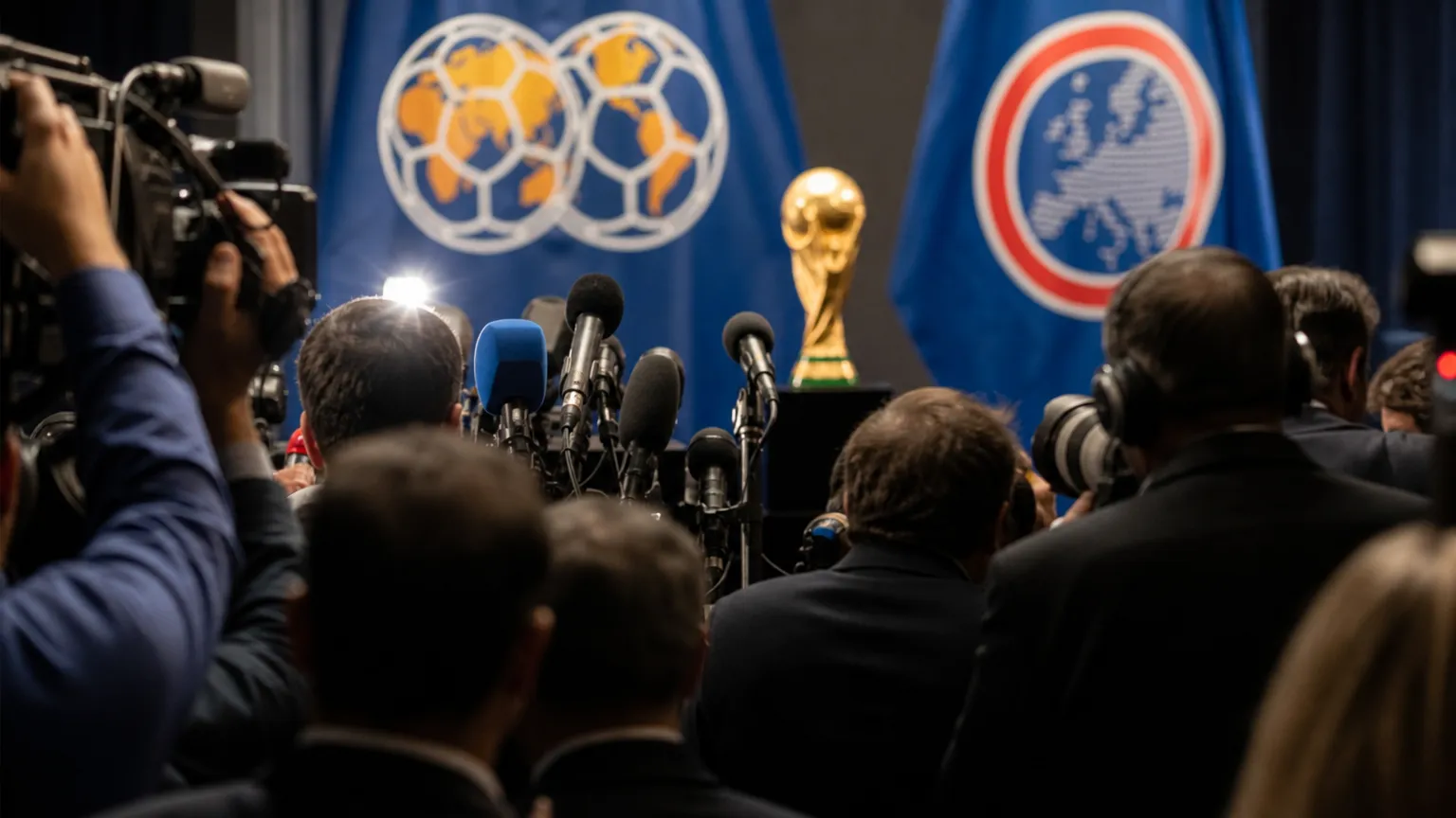 Gespannen perscontext rond internationale voetbalbestuurders en het WK-conflict tussen FIFA en UEFA