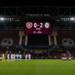 Breed zicht op het thuisstadion van Hearts na de 0-2 tegen Sturm Graz