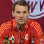 Manuel Neuer tijdens een persmoment bij Bayern München