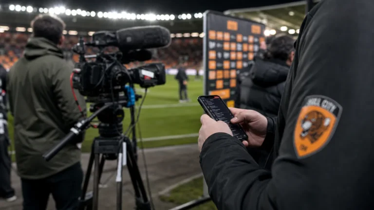 Transfercontext rond Hull City met mediasfeer en stadionomgeving zonder herkenbare gezichten