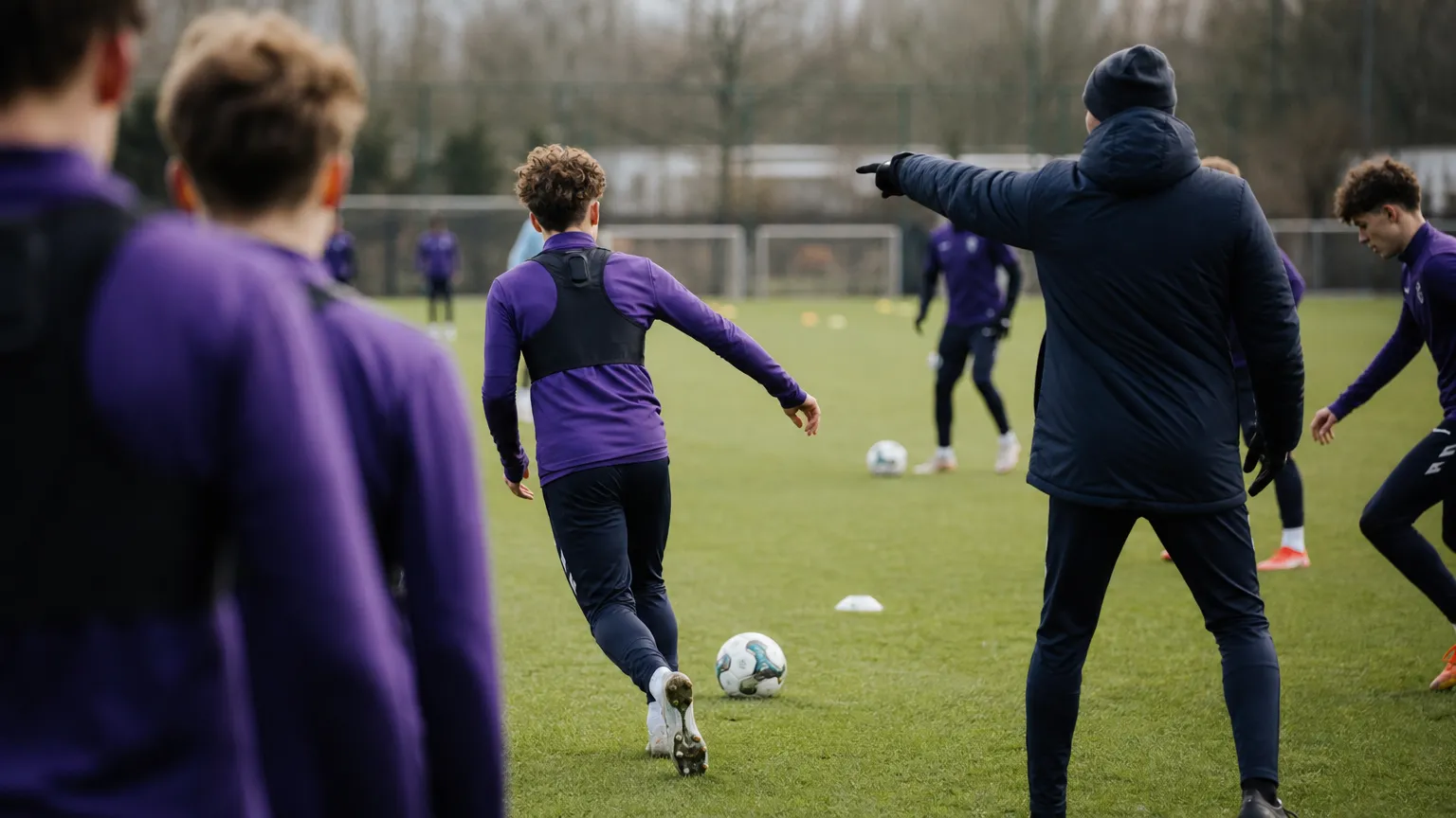 Jeugdspelers van Anderlecht tijdens een training op Neerpede