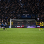 Spelers van Club Brugge en Union SG tijdens de strafschoppenreeks in het Jan Breydelstadion