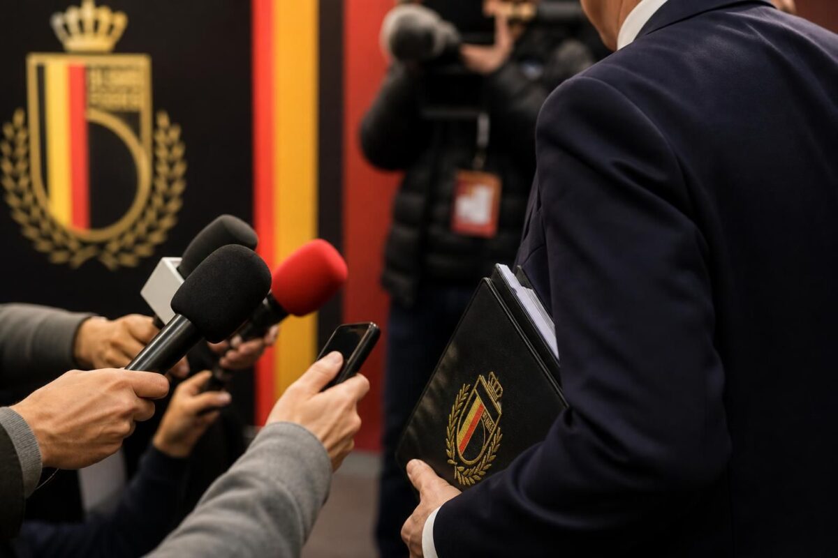 Gespannen persmoment in een internationale voetbalcontext rond een besluit van FIFA