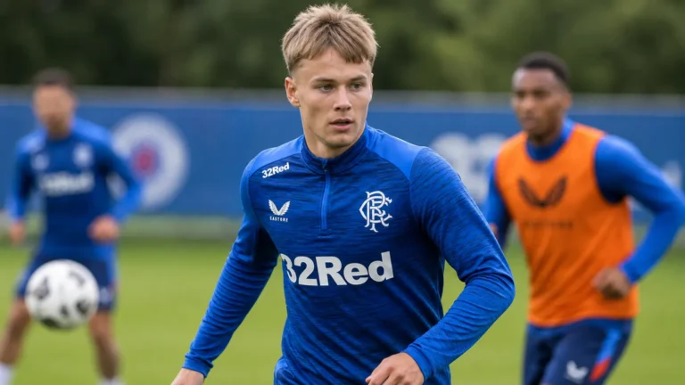 Oliver Antman tijdens een trainingssessie van Rangers