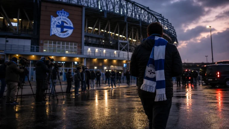 Transfercontext rond Deportivo La Coruña bij het stadion zonder herkenbare personen