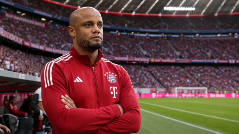Vincent Kompany langs de zijlijn in het stadion van Bayern München