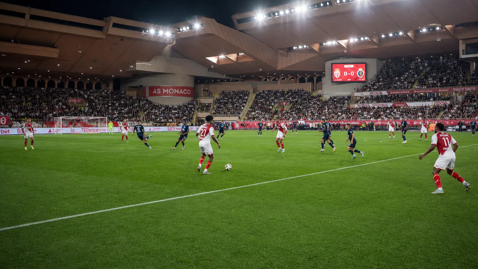 Spelers van AS Monaco tijdens een wedstrijd in hun thuisstadion