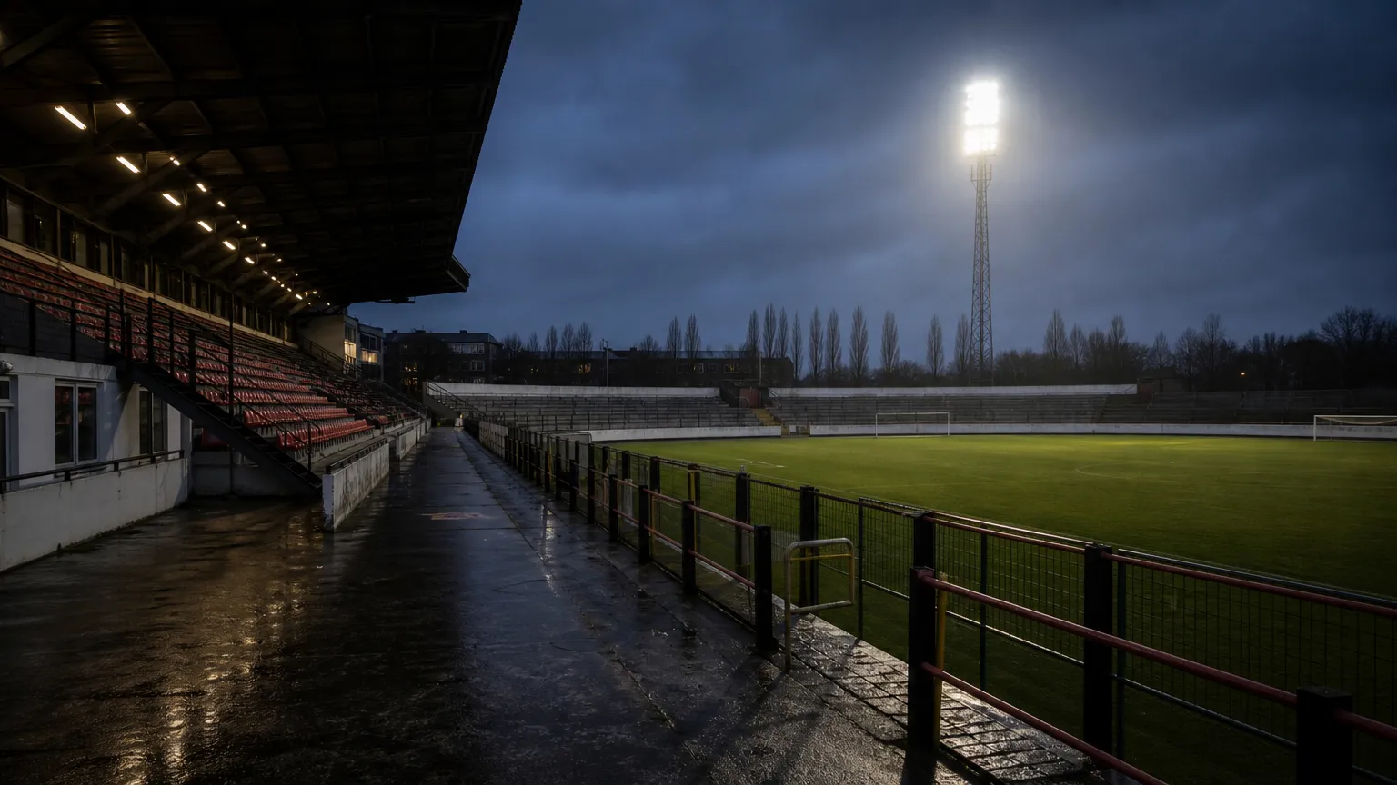 Gespannen stadionomgeving rond RWDM Brussels tijdens de financiële crisis