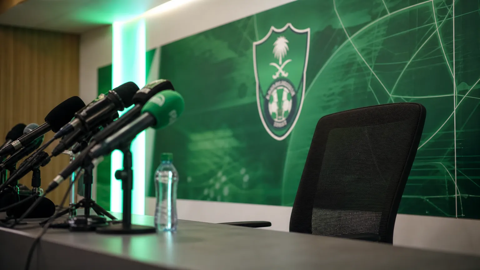 Lege persstoel in voetbalarena bij geruchten over een nieuwe trainer voor Al Ahli
