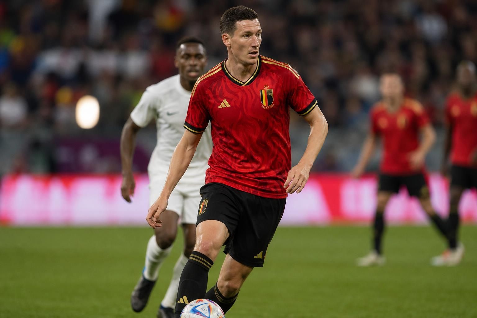 Hans Vanaken in actie voor de Rode Duivels tijdens het WK 2026