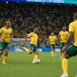 Zuid-Afrikaanse spelers verspreid over het veld tijdens een WK-wedstrijd