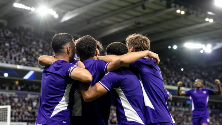 Anderlecht-spelers vieren tijdens een Europese kwalificatiewedstrijd zonder herkenbare gezichten