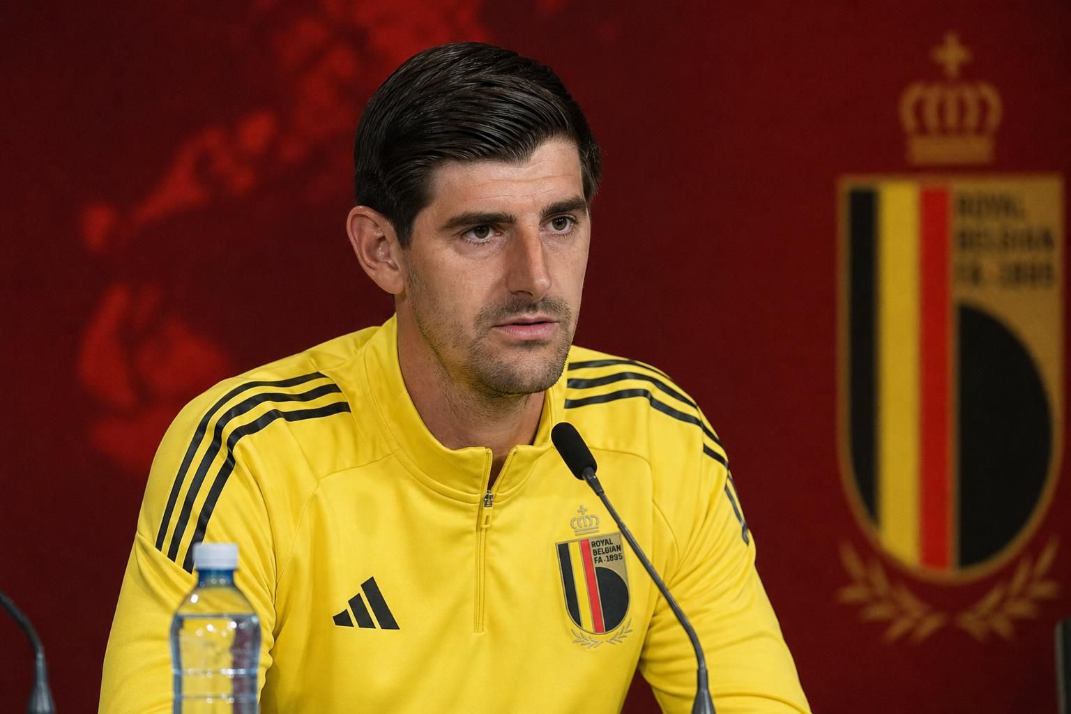 Thibaut Courtois spreekt als doelman van België voor de WK-clash tegen Spanje