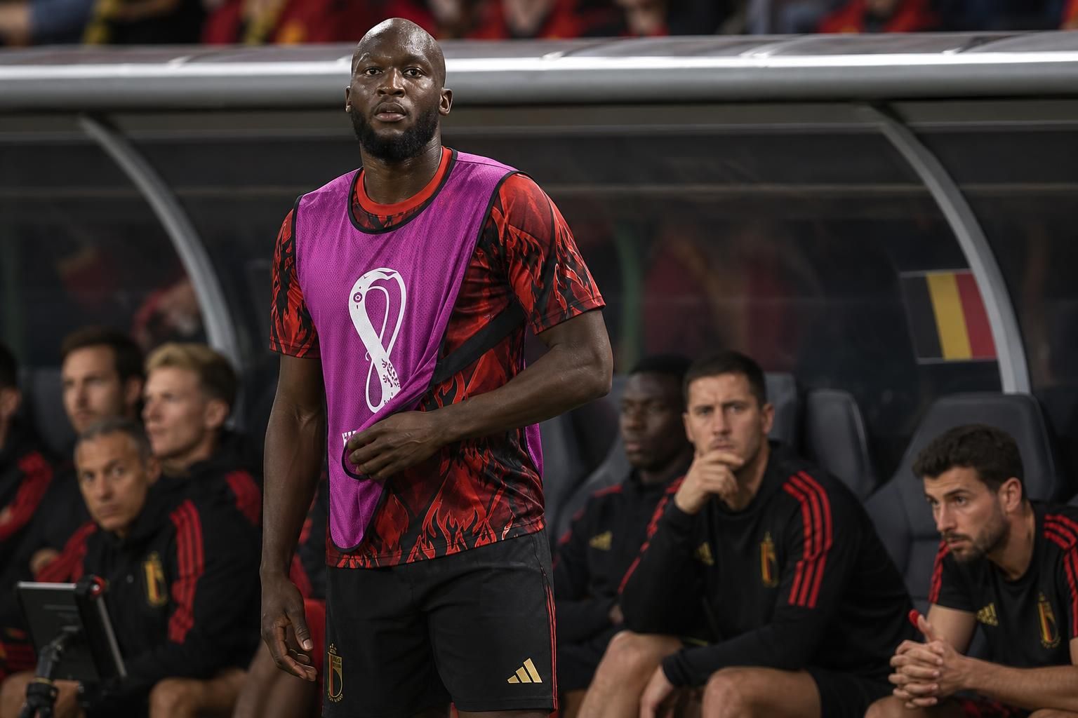 Romelu Lukaku in de sfeer van een WK-duel met de Rode Duivels