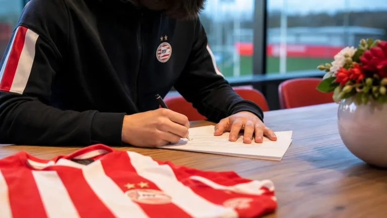 Sfeerbeeld bij PSV na de contractverlenging van Brent Jonkers