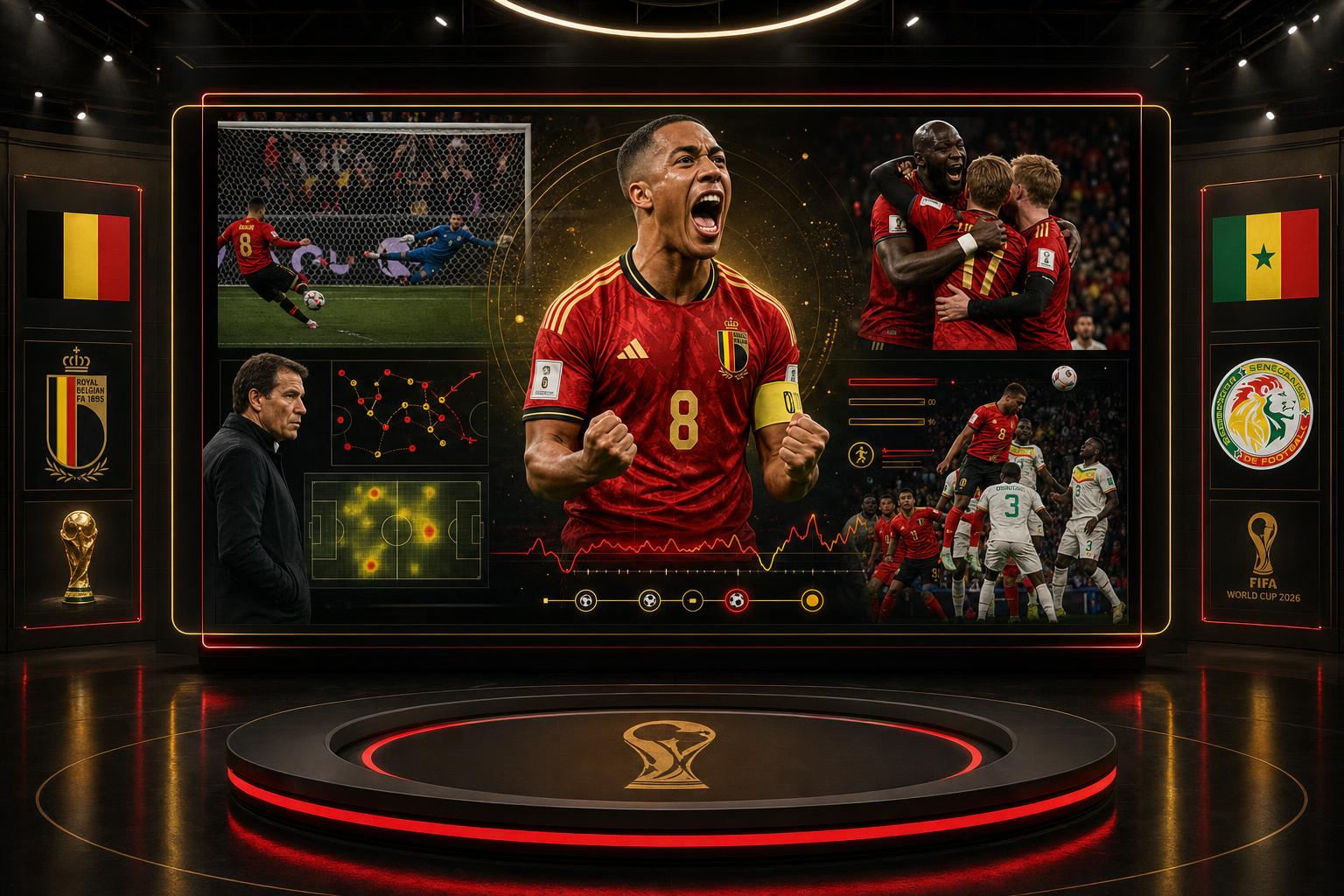Youri Tielemans viert de beslissende strafschop voor België tegen Senegal op het WK 2026