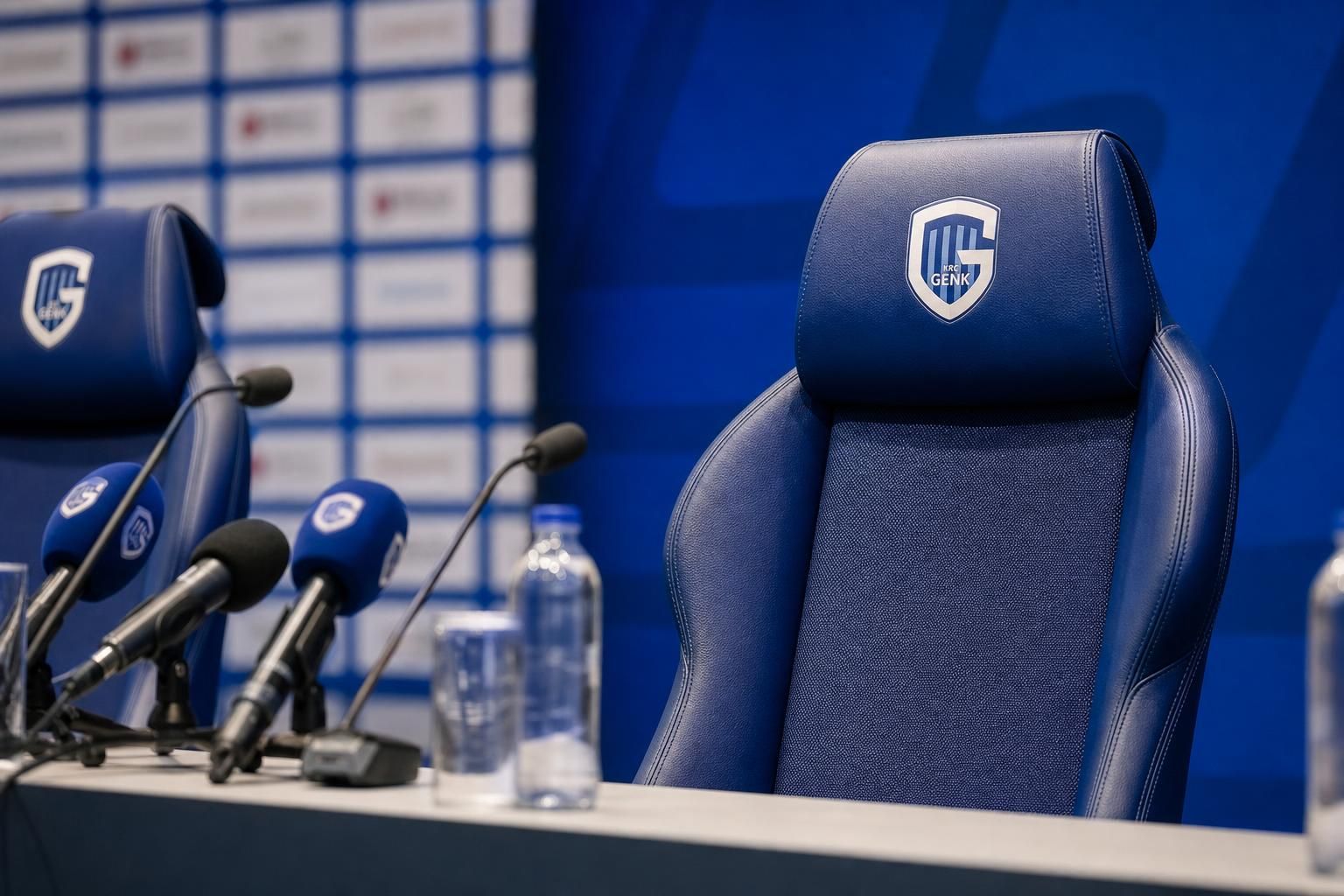 Een lege persruimte bij KRC Genk na het officiële vertrek van Nicky Hayen naar Burnley