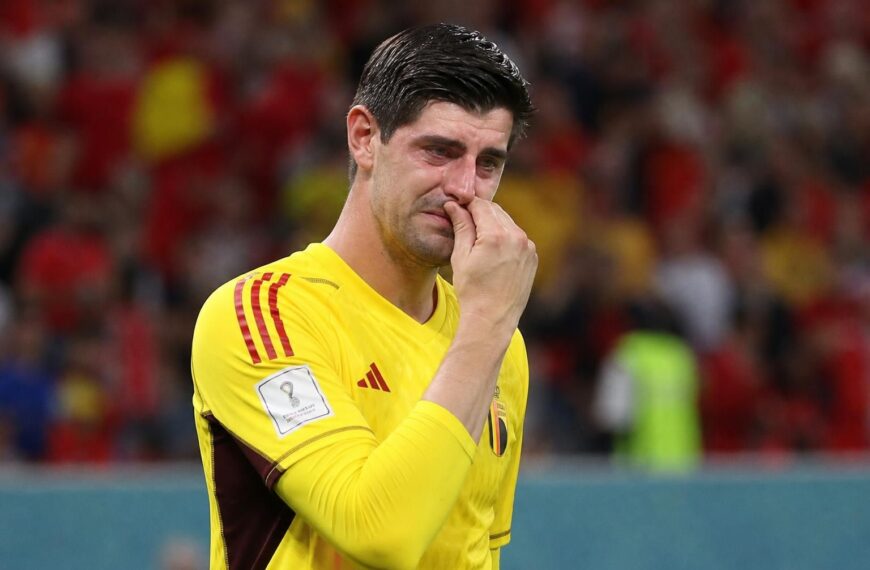 Thibaut Courtois tijdens België-Spanje op het WK 2026