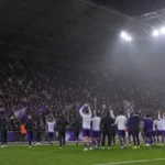 Anderlecht-spelers in Europese sfeer na een wedstrijd tegen Hammarby