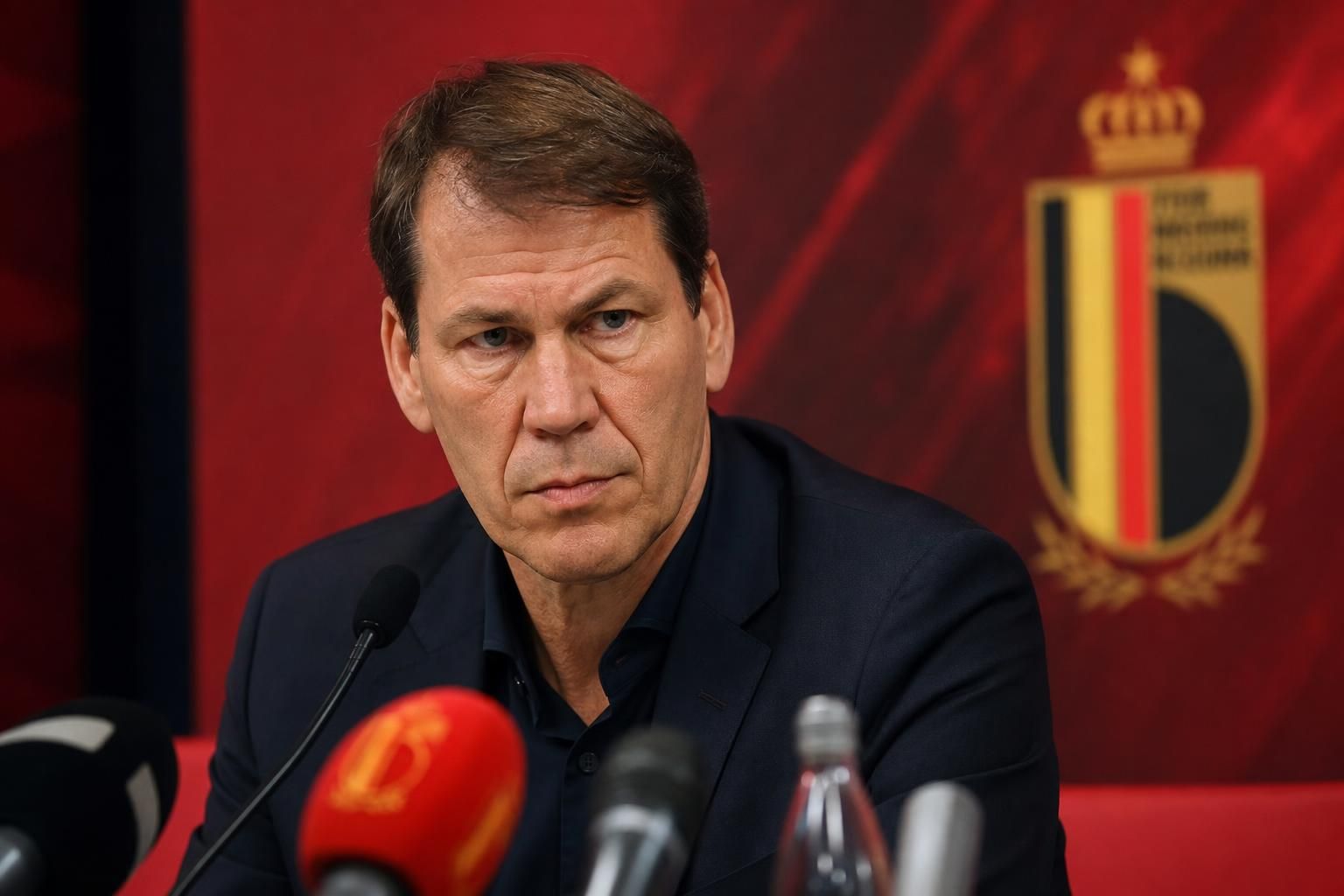 Rudi Garcia tijdens een gespannen persmoment bij de Rode Duivels