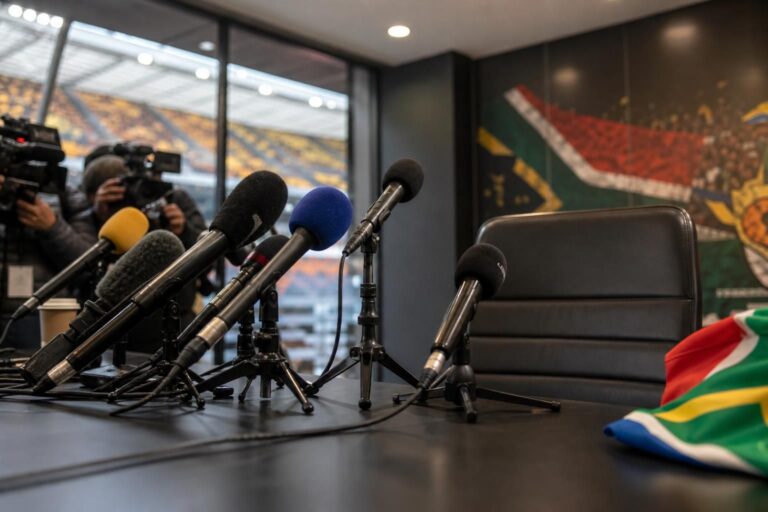 Persmoment rond de toekomst van Hugo Broos bij Zuid-Afrika