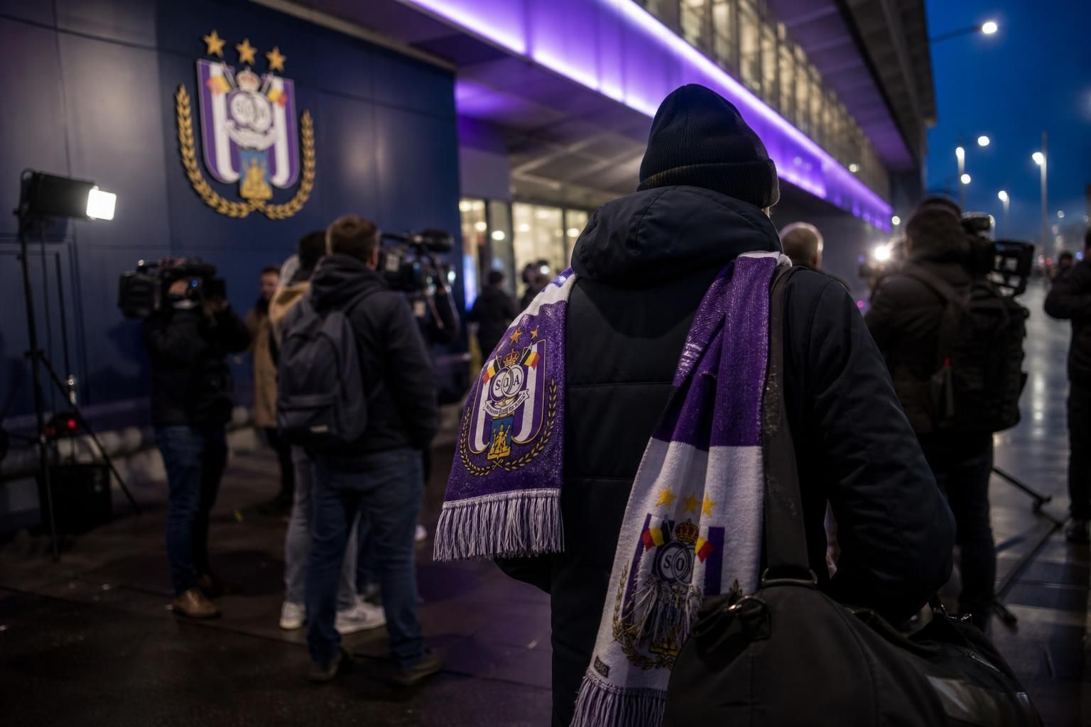 Transfercontext rond RSC Anderlecht in een paars-witte stadionomgeving