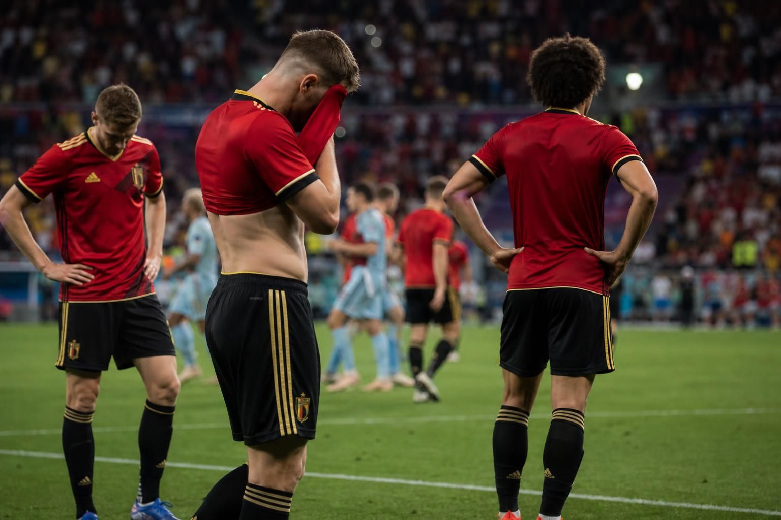Belgische spelers balen na de WK-uitschakeling tegen Spanje