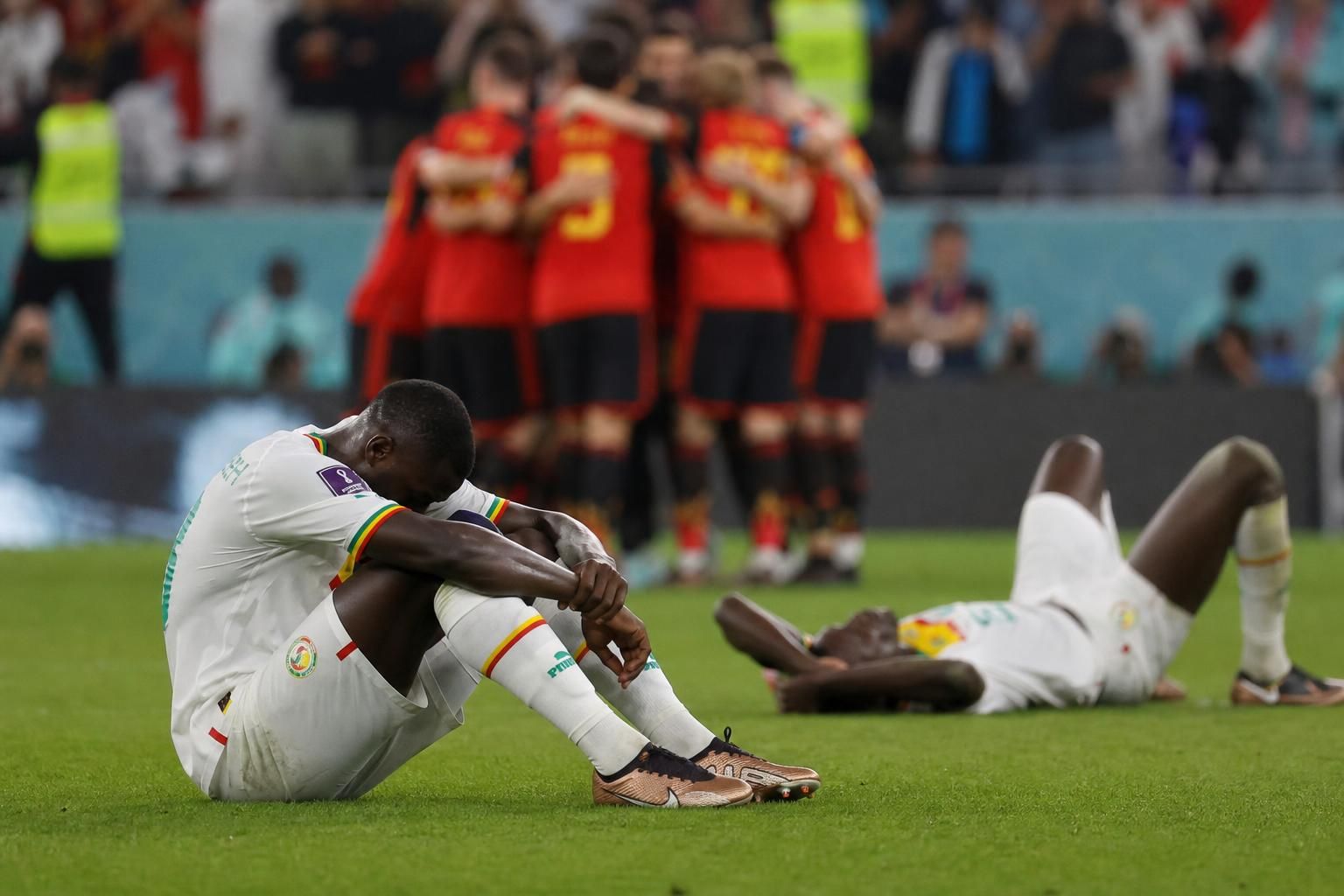 Ontgoochelde Senegal-spelers na de WK-wedstrijd tegen de Rode Duivels