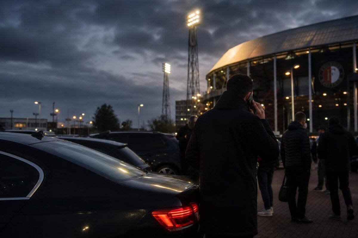 Transferdruk rond Feyenoord in een stadionomgeving zonder herkenbare personen.