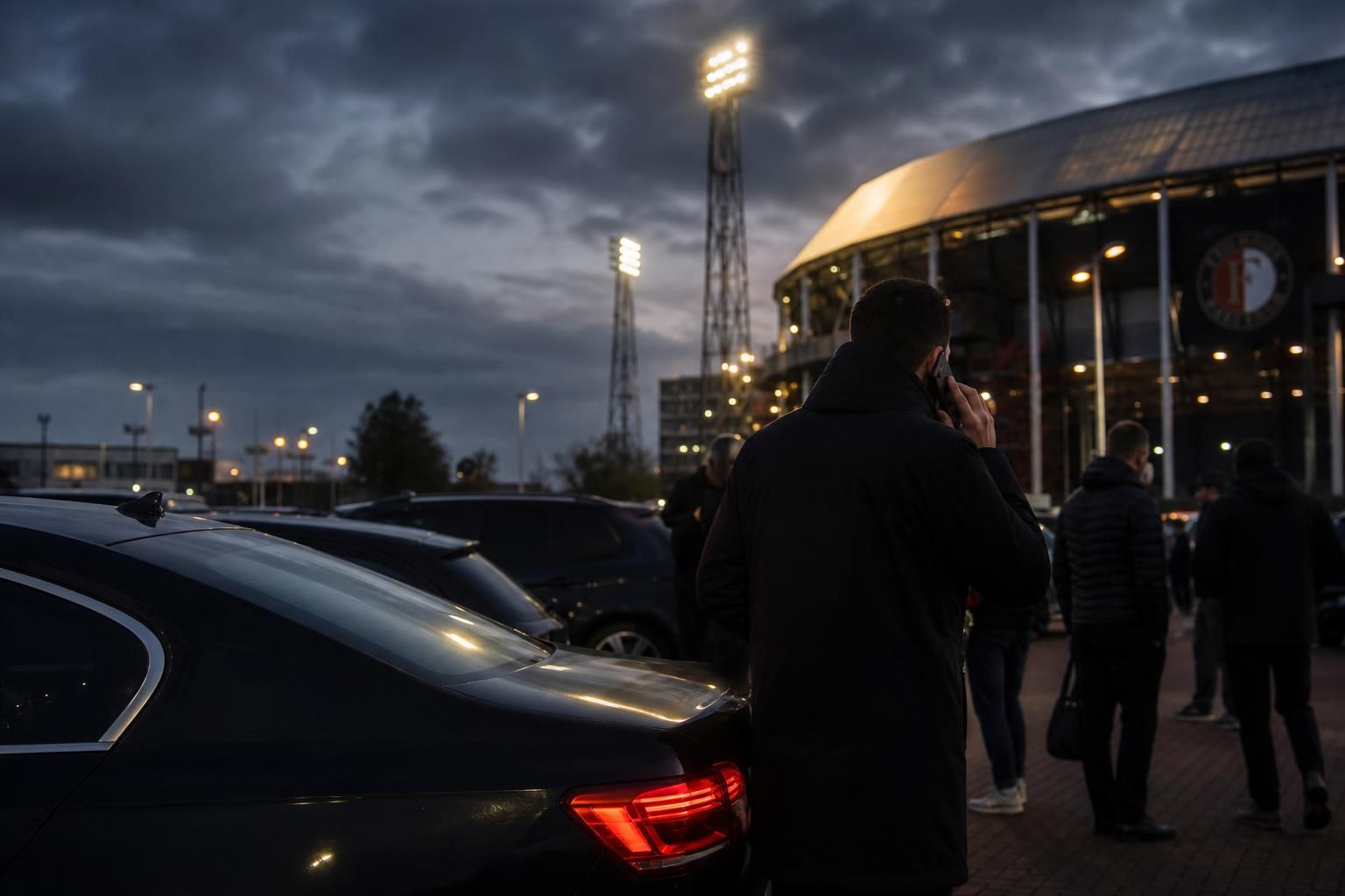 Transferdruk rond Feyenoord in een stadionomgeving zonder herkenbare personen.