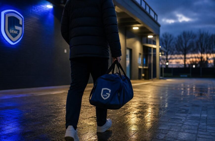 Transfercontext rond KRC Genk met een gespannen stadionomgeving zonder herkenbare gezichten